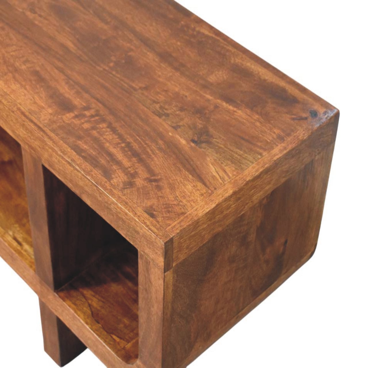 Solid Mango Wood Chestnut Finished Orion Curved Media Unit - Image 4