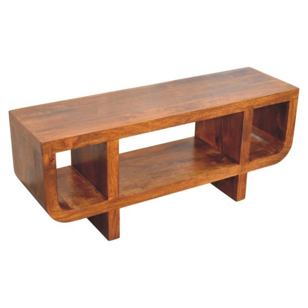 Solid Mango Wood Chestnut Finished Orion Curved Media Unit - Image 5