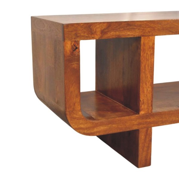 Solid Mango Wood Chestnut Finished Orion Curved Media Unit - Image 6