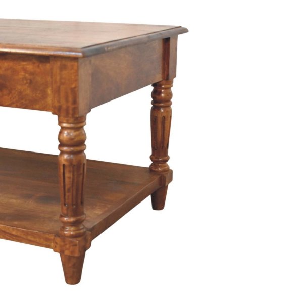 Solid Mango Wood Chestnut Finished Turned Legs 2 Drawer Coffee Table - Image 7