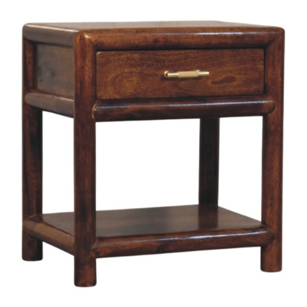 Solid Mango Wood Chestnut Finished 1 Drawer Regency Nightstand - Image 2
