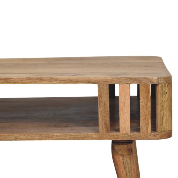 Solid Mango Wood Slatted Oak Finished Coffee Table - Image 3