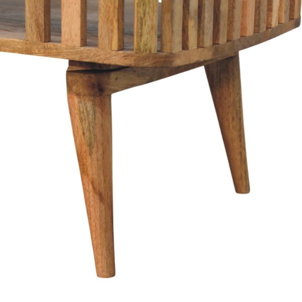 Solid Mango Wood Slatted Oak Finished Coffee Table - Image 5
