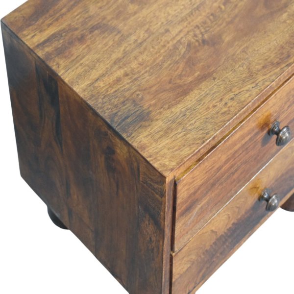 Solid Mango Wood Chestnut Finished 2 Drawer Tula Nightstand - Image 3