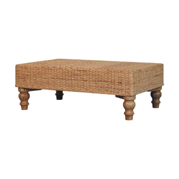 Solid Mango Wood Oak Finished Hand Woven Regency Coffee Table - Image 2