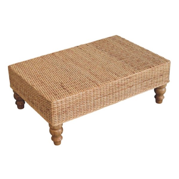 Solid Mango Wood Oak Finished Hand Woven Regency Coffee Table - Image 4