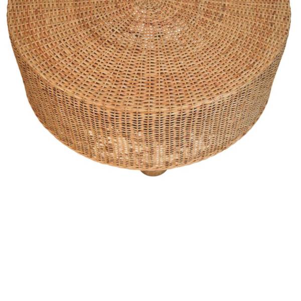 Solid Mango Wood Oak Finished Regency Round Woven Coffee Table with Ball Feet - Image 2
