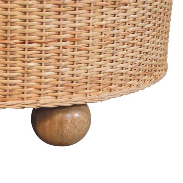 Solid Mango Wood Oak Finished Regency Round Woven Coffee Table with Ball Feet - Image 4