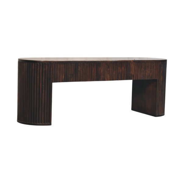 Solid Mango Wood Velvet Mocha Finished Fluted Bench