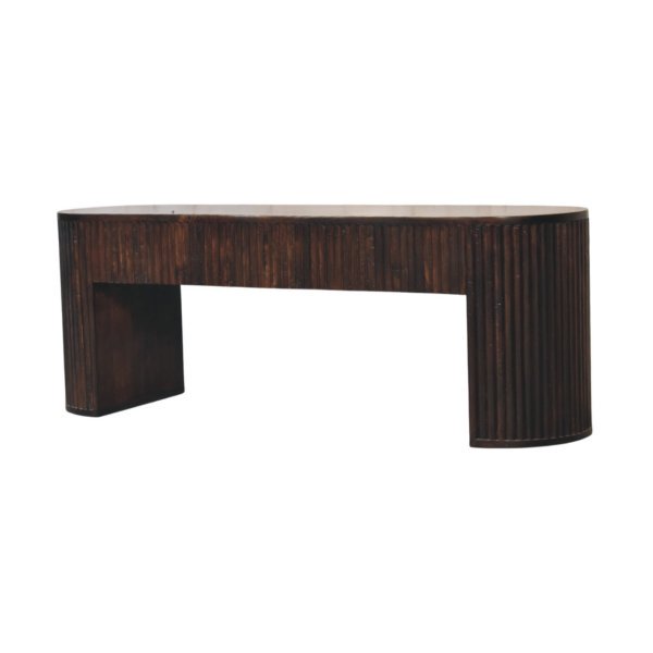 Solid Mango Wood Velvet Mocha Finished Fluted Bench - Image 2
