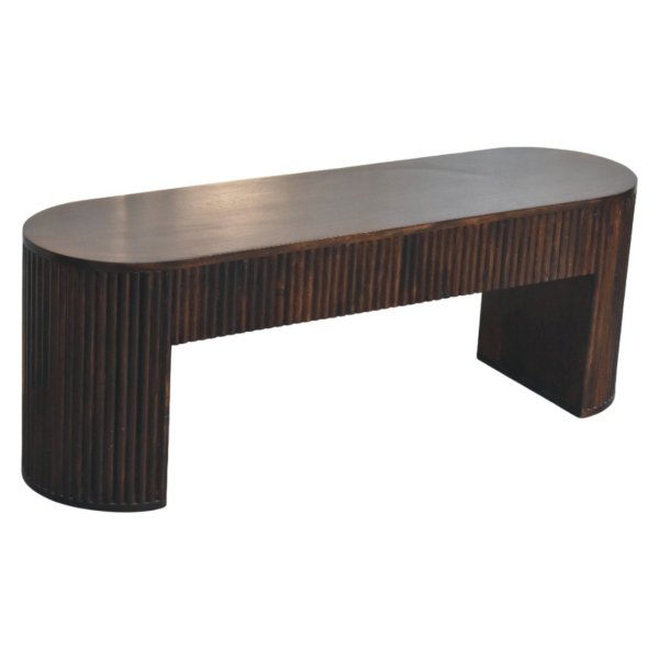 Solid Mango Wood Velvet Mocha Finished Fluted Bench - Image 6