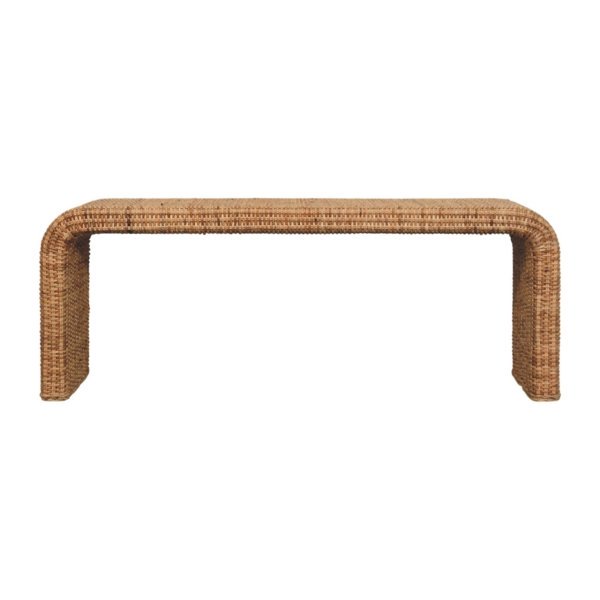 Solid Mango Wood Oak Finished Rattan Weave Bench