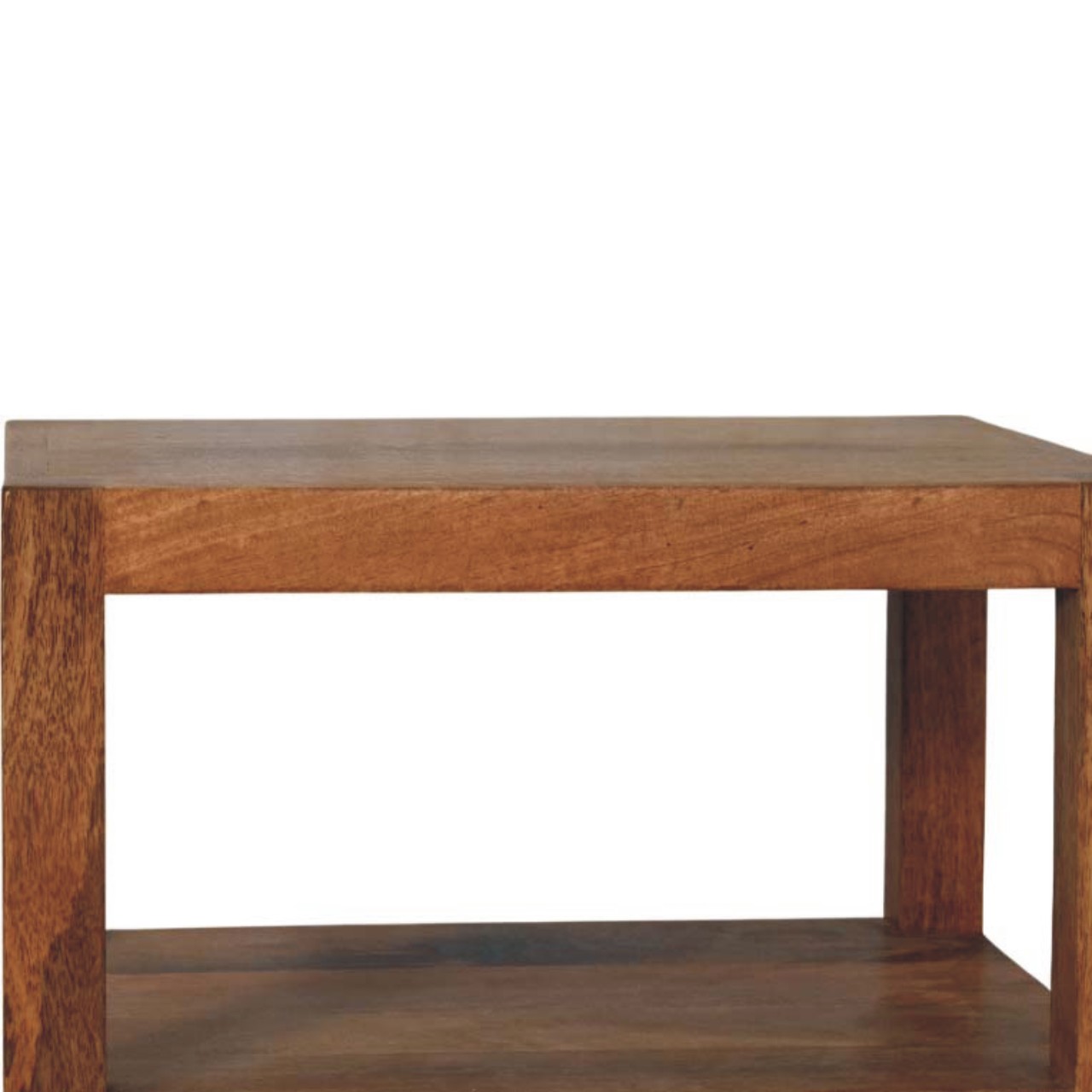 Solid Mango Wood Golden Teak Finished 2 Shelves 1 Door Saffron Rattan Tall Cabinet - Image 3