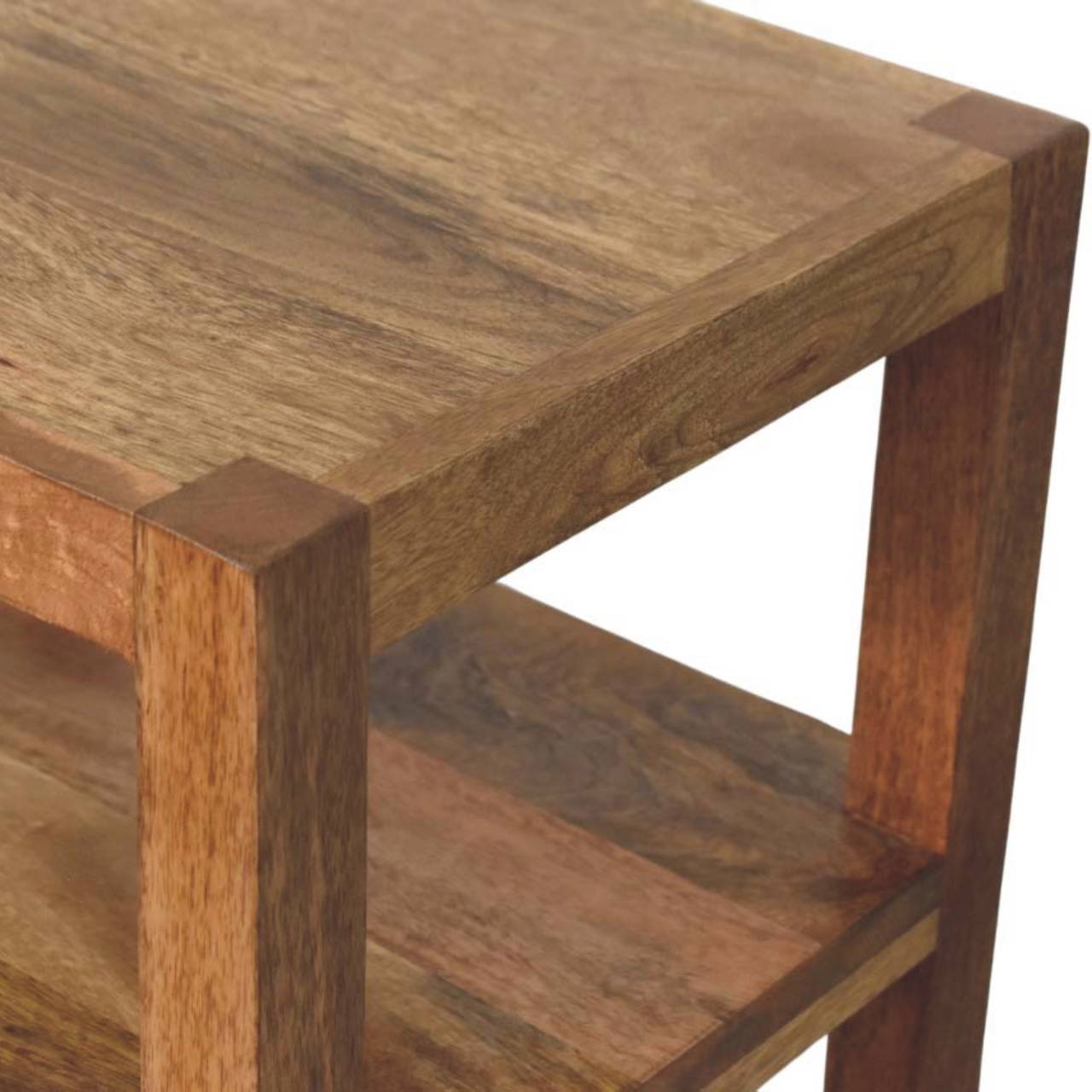 Solid Mango Wood Golden Teak Finished 2 Shelves 1 Door Saffron Rattan Tall Cabinet - Image 5