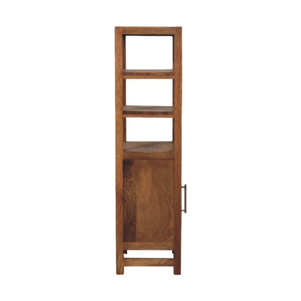 Solid Mango Wood Golden Teak Finished 2 Shelves 1 Door Saffron Rattan Tall Cabinet - Image 8