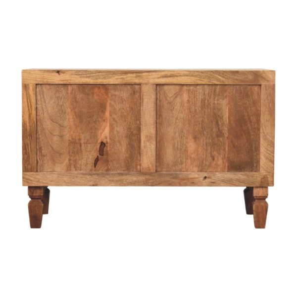 Solid Mango Wood Golden Teak Cadiz Carved Entryway 2 Drawer Shoe Cabinet - Image 8