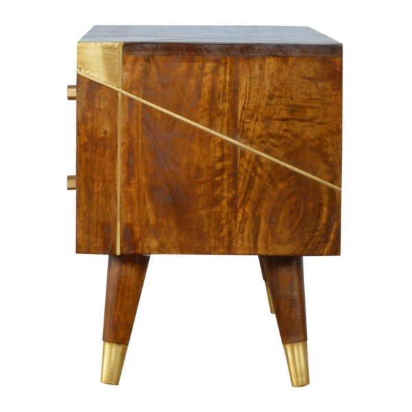 Solid Mango Wood Chestnut Finshed 2 Drawer 2 Slot Gold Geometric Chestnut Media Unit - Image 9