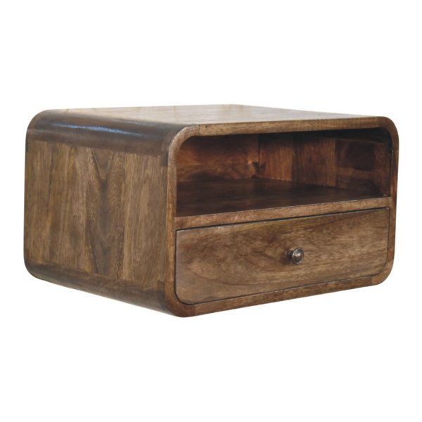 Solid Mango Wood Classic Grey Finished 1 Drawer Wall-Mount Open Slot Bedside - Image 2