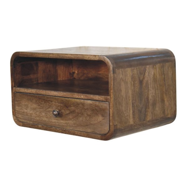 Solid Mango Wood Classic Grey Finished 1 Drawer Wall-Mount Open Slot Bedside - Image 3