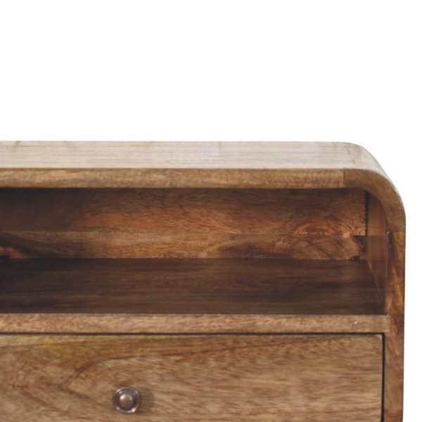 Solid Mango Wood Classic Grey Finished 1 Drawer Wall-Mount Open Slot Bedside - Image 4
