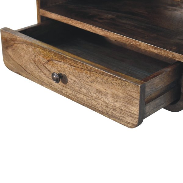 Solid Mango Wood Classic Grey Finished 1 Drawer Wall-Mount Open Slot Bedside - Image 6