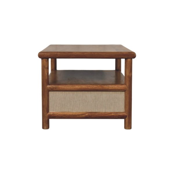 Solid Mango Wood Golden Teak Finish 2 Drawer Solara Rattan Coffee Table - Image 8
