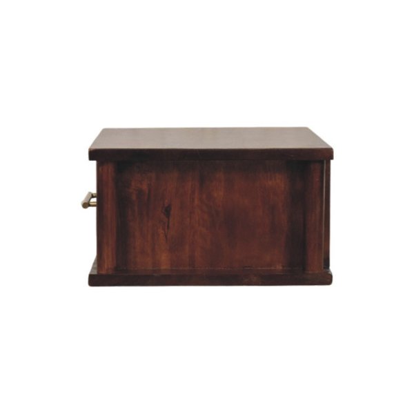 Solid Mango Wood Wine Wood Oak Finished 1 Drawer Wall-Mounted Bedside with Brass Handle - Image 8