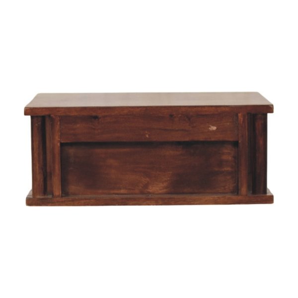 Solid Mango Wood Wine Wood Oak Finished 1 Drawer Wall-Mounted Bedside with Brass Handle - Image 9