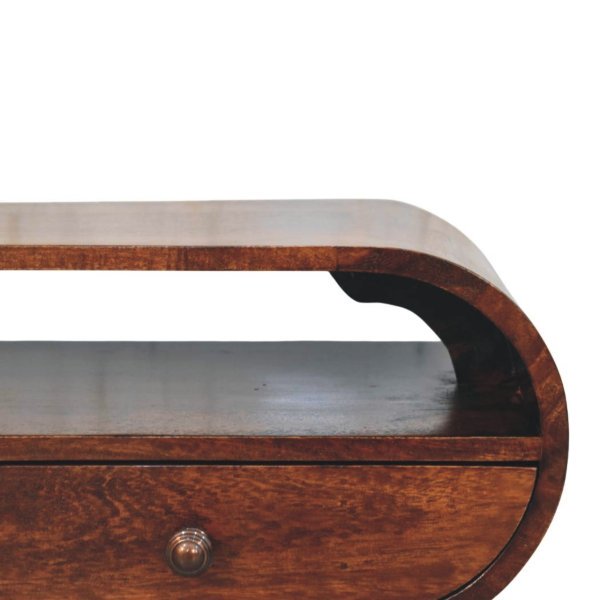 Solid Mango Wood Walnut Curved Two Drawer Media Unit - Image 4