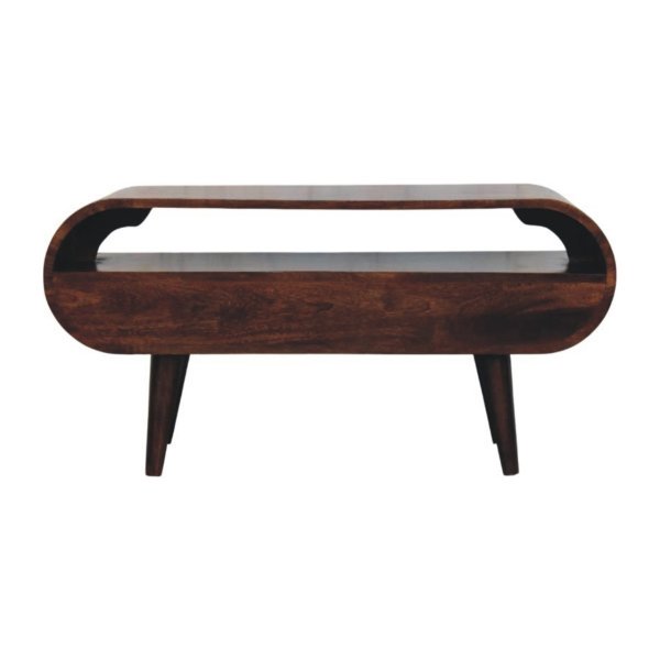 Solid Mango Wood Walnut Curved Two Drawer Media Unit - Image 9