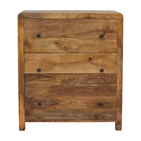 Solid Mango Wood Oak Finished Three Drawer Chest