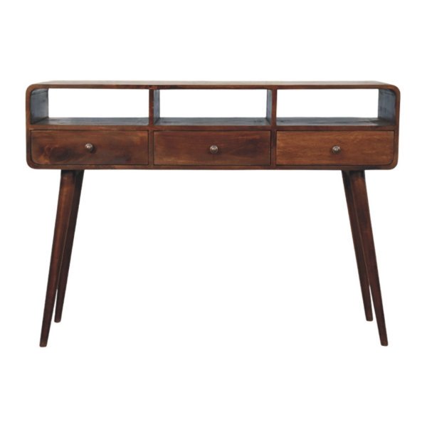 Solid Mango Wood California Walnut Three Drawer Console Table