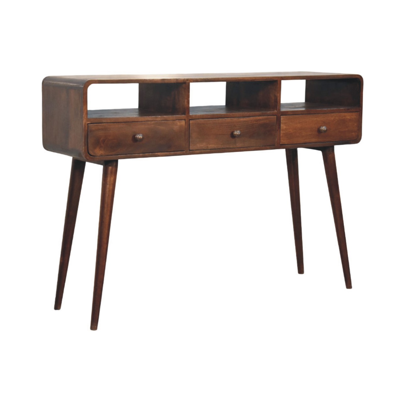 Solid Mango Wood California Walnut Three Drawer Console Table - Image 2