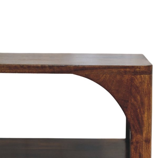 Solid Mango Wood Chestnut Finished 1 Drawer Arc Bedside Table - Image 4