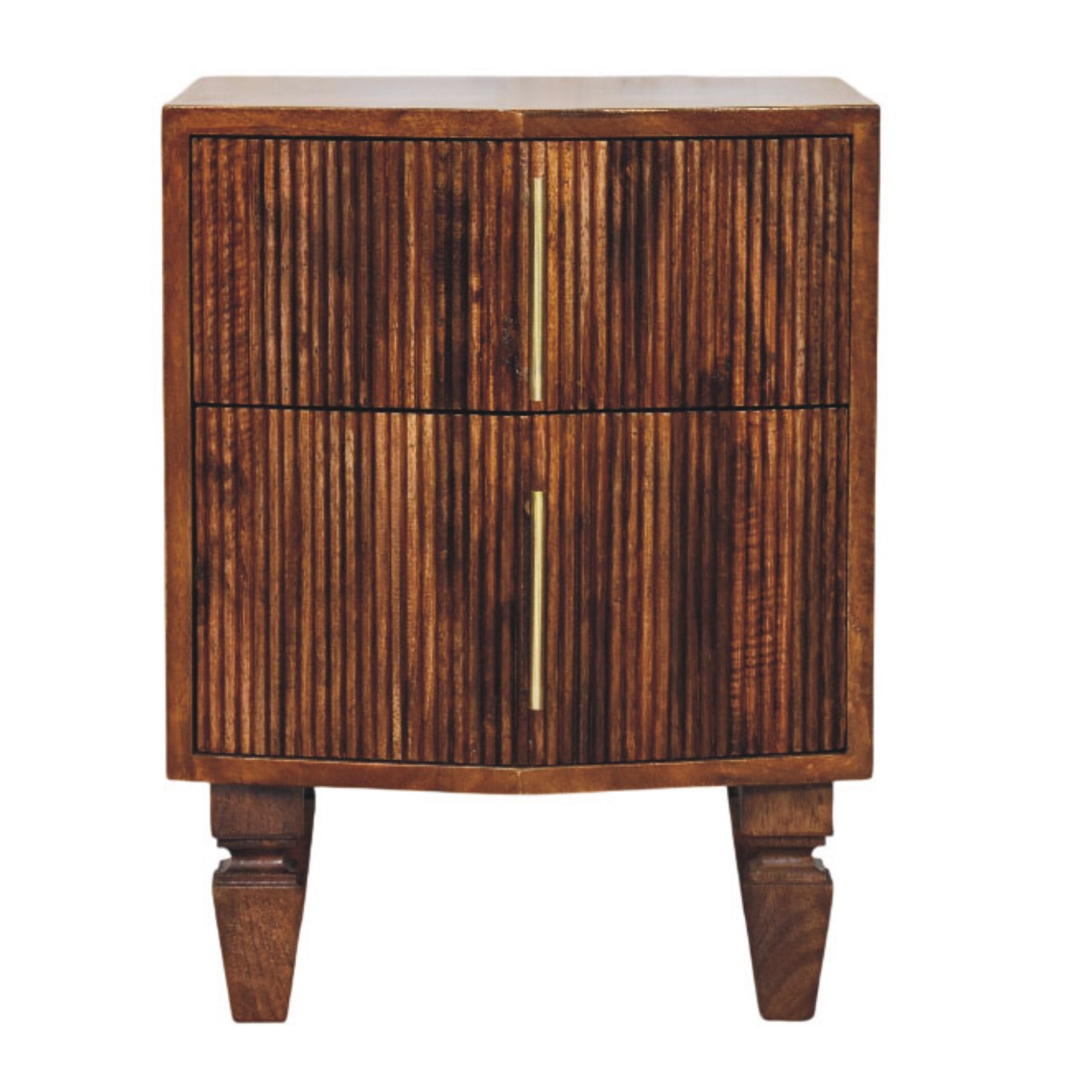 Solid Mango Wood Chestnut Finished 2 Drawer Harper Ribbed Chestnut Bedside - Image 8