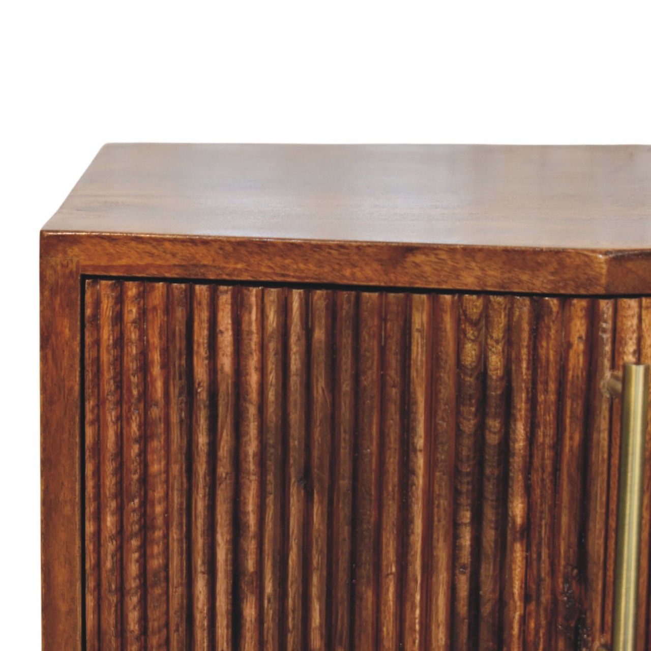 Solid Mango Wood Chestnut Finished 2 Drawer Harper Ribbed Chestnut Bedside - Image 5