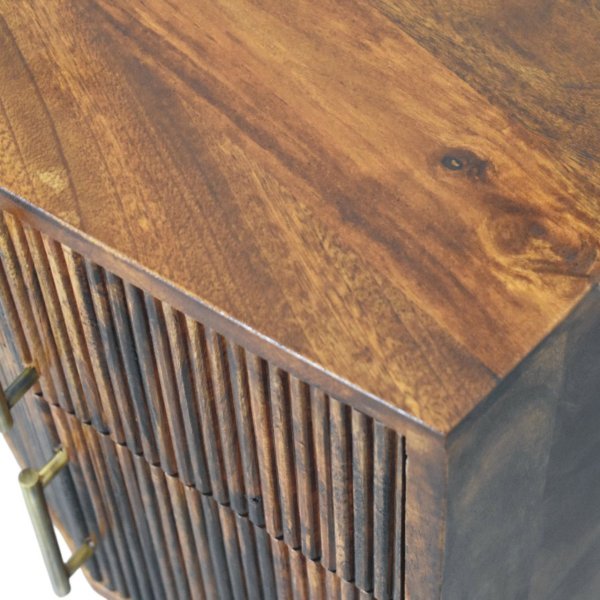 Solid Mango Wood Chestnut Finished 2 Drawer Harper Ribbed Chestnut Bedside - Image 4