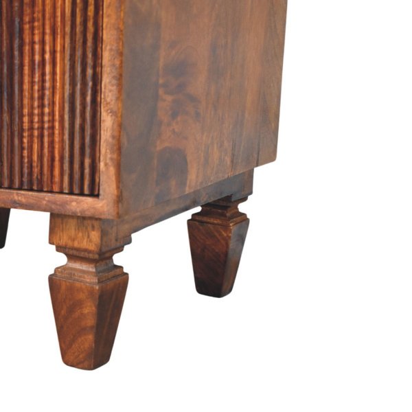 Solid Mango Wood Chestnut Finished 2 Drawer Harper Ribbed Chestnut Bedside - Image 2
