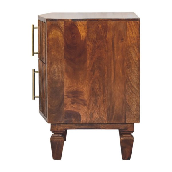 Solid Mango Wood Chestnut Finished 2 Drawer Harper Ribbed Chestnut Bedside - Image 6