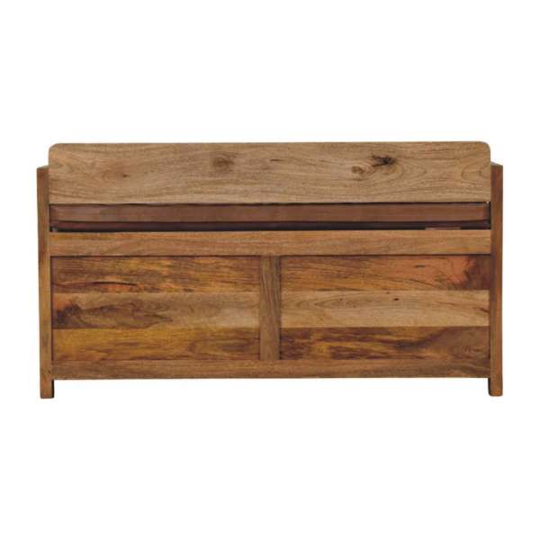 Solid Mango Wood Oak Finish Storage Bench with Brown Leather Seat - Image 9
