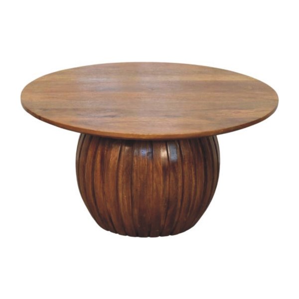 Solid Mango Wood Round Fluted Coffee Table - Image 2