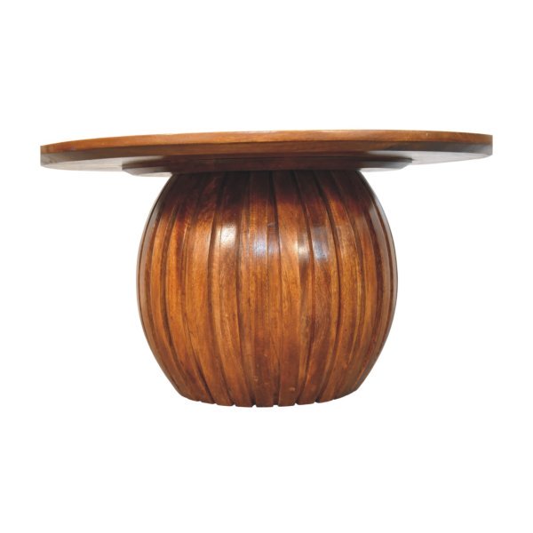 Solid Mango Wood Round Fluted Coffee Table - Image 7