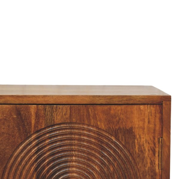 Solid Mango Wood Golden Teak Finish 2 Door Arco Groove Cabinet - Image 4