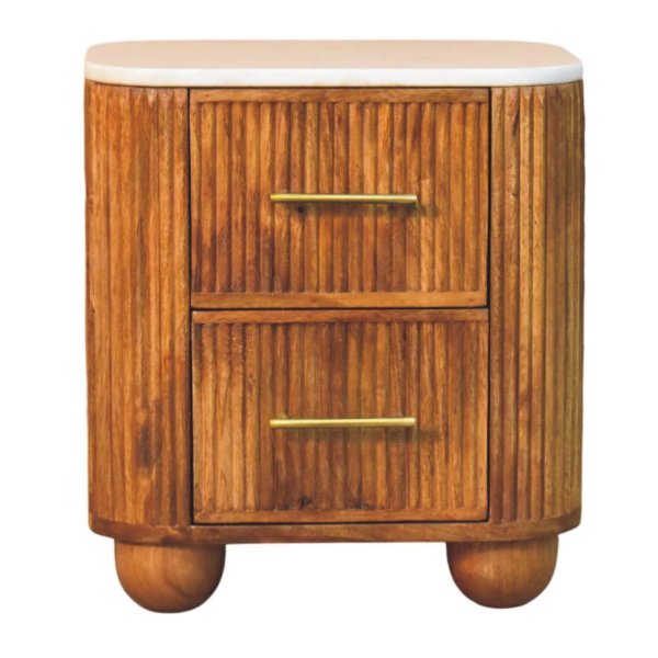 Solid Mango Wood Marble Crest Bedside