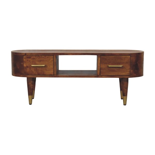 Solid Mango Wood Chestnut Finished Two Drawer Valenza Media Unit