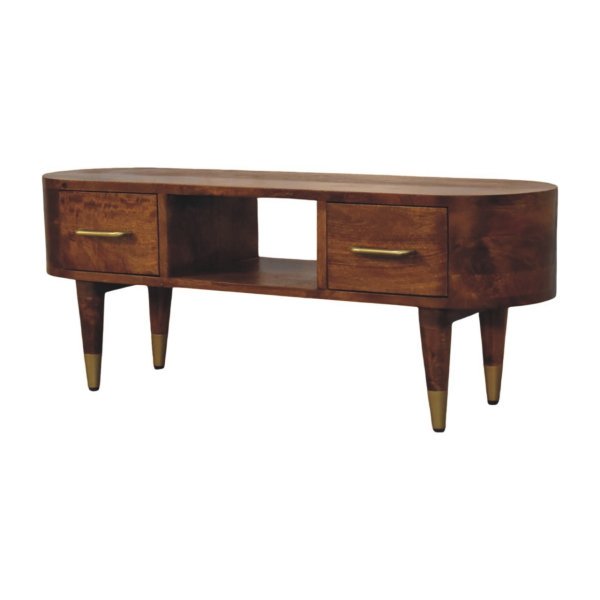 Solid Mango Wood Chestnut Finished Two Drawer Valenza Media Unit - Image 2