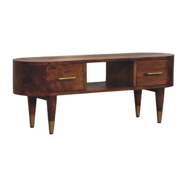 Solid Mango Wood Chestnut Finished Two Drawer Valenza Media Unit - Image 3