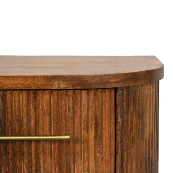 Solid Mango Wood Golden Teak Finished 2 Drawer Curved Fluted Bedside - Image 4