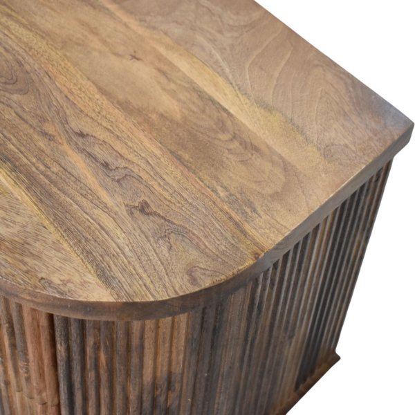 Solid Mango Wood Golden Teak Finished 2 Drawer Curved Fluted Bedside - Image 5