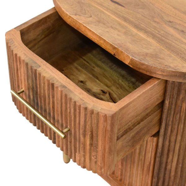 Solid Mango Wood Golden Teak Finished 2 Drawer Curved Fluted  Bedside - Image 6